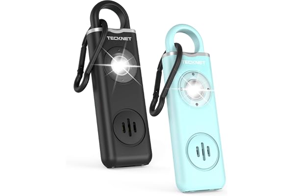 TECKNET Alarme personnelle, Ring Alarm de 130 DB avec Signal LED, Porte-clés de Chargement USB Type-C, Alarmes de Poche pour Enfants, Femmes, Personnes Âgées et Étudiants