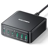 Rocoren 160W 3*Type-C ve 3*USB-A 6 Portlu Şarj Cihazı Laptop Uyumlu GaN Masa&uuml;st&uuml; Şarj İstasyonu