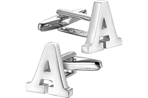 HAWSON Letter Cufflinks for Mens A-Z Capital Silver Plated Tone Cuff Links for Wedding Formal Business Gift with Tuxedo Shirts(A)