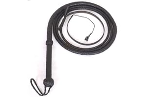 LB'S WHIP Indiana Jones Style - Frustino da equitazione in vera pelle, 2,3 m, 8 trecce, colore: nero, nero, 08 Foot