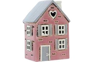 Shudehill Giftware Ceramic Village Pottery Pink Shutter House Tealight Holder, beautiful house-warming gift, Home Ornament, Candle Holder