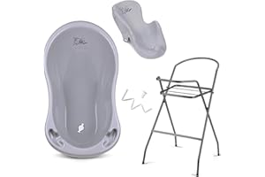Baby Badewanne mit Gestell 4 Set TÜV Rheinland zertifiziert! Babybadewannen + Baby Badewannensitz +Abfluss + Gestell - Babywanne mit Ständer! Baby Pflegeset für Neugeborene.