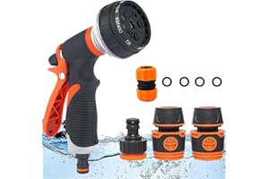 BSWL Garden Hose Pipe Spray Gun Set, 8 Adjustable High Pressure Patterns Garden Hose Nozzles & Spray Guns with Built-in Lock Hose Nozzle Hose Spray Gun for Car Washing,Pets Shower,Lawn Watering