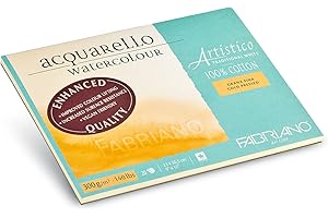Honsell Fabriano Artistico Acquarello Watercolour, bianco naturale, grana fine pressata, 23x30,5cm, 20 fogli da 300g/m², cartoncino per acquerello di alta qualità, blocco 4 lati, vegano (71-19012330)