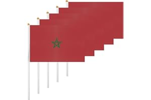 ASUNO 20 Pack Morocco Flags HandHeld Small Banners 14 × 21 cm Mini Moroccan Stick Flag Polyester for Party Decorations World Cup International Festival Events Indoor and Outdoor