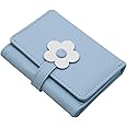 Valerie Cute Small Wallets for Teen Girl Women PU Leather Trifold Small Wallet Cash Pocket 3D Floral Buckle Card Holder Coin Purse with ID Window for Girls Women (Blue)