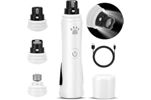 Ozonlife Coupe Ongle Chien à 3 Vitesses avec éclairage LED, Coupe Griffes Chien Electrique avec Port de Charge USB,Pince à Ongles pour Animaux de Compagnie pour Chiens et Chats, Blanc