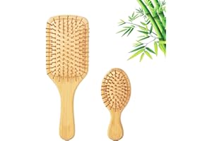 Frogetu Set 2 Spazzole per Capelli in Legno Bamboo, Spazzole da Viaggio Naturale