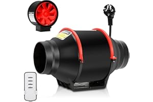 Eulenke Ventilateur tubulaire, 100 mm, 310 m³/h, avec contrôle de vitesse variable, réglable, silencieux, pour salle de bain, WC, cuisine, garage