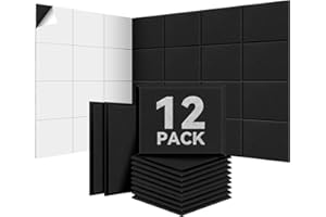 Sonuvia Lot de 12 panneaux acoustiques autocollants, 30*40*0.9cm Isolation phonique efficace, Couverture 1,44㎡, haute densité (230kg/m³) NRC 0.95, mousse acoustique pour murs et portes, salle de jeux