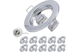 COOINJOY 10x Modern GU10 Downlights for Ceiling, Round Chrome Metal Frame for Recessed Ceiling Lights, External Dimensions: 80mm, Cut-Out Hole Size:60-80 mm