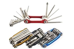 Senven 11-en-1 Outil de Réparation de Vélo Pliant Portable Multifonctions, Mini Outil de Réparation Vélo en Acier Inoxydable - Rouge