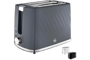 Swan ST14071GRY Windsor 2 Slice Toaster with 7 Browning Levels, Defrost/Reheat/Cancel Functions, Self-Centring Functions and Removable Crumb Tray, 900W, Grey