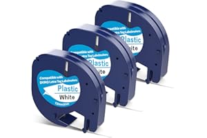 ‎HOME COLORTLY 3 x Etiketten kompatibel mit Dymo Etikettenband Letratag 12mm x 4m Bänder Ersatz für Dymo Letratag Etikettiermaschine XR LT-100H LT-100T, Schwarz auf Weiß