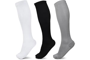 Queenshin 3 Paia Calze a Compressione per Donna e Uomo, Calze Compressione Graduata Donna Uomo, Gambaletti Calzini per Sportive, Calze a Compressione per Sport, Calcio, Gravidanza, Ciclismo, Viaggi
