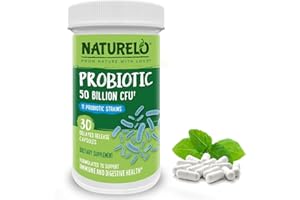 NATURELO Probiotic - Ultra Strength - 50 Billion CFU - 11 Lacto & Bifido Strains - One Daily - Gut-Friendly Bacteria - No Refrigeration Needed - 30 Vegan Capsules | 1 Month Supply