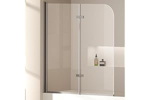 EMKE Pannello doccia per vasca 120x140 cm, paravetro per vasca pieghevole a 2 parti, pannello per vasca in vetro di sicurezza da 6 mm, separatore doccia per vasca, facile da pulire