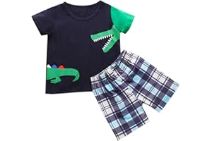 Spritumn-Home Ensembles de Pyjama Enfant Garçon 1-8 Ans Ete T-Shirt Manche Courte + Shorts Imprimé Dinosaure Garçon Tenues de Nuit