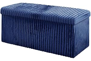 Home Republic Storage Ottoman – Foldable Cube Ottoman with Lid – Small or Large Foot Rest Bench with Storage (Navy Cord, 76 x 38cms 2 Seater)