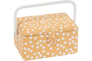 Hobby Gift Esclusiva scatola da cucito media, scatola portaoggetti artigianale, vassoio per accessori, puntaspilli, manico in PVC, 18,5 x 25,5 x 14,5 cm, punti ocra