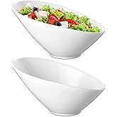 Yesland 2 Pack Porcelain Angled Serving Bowls 26oz /770ml Ceramic White Salad Bowls Set Slanted Bowls