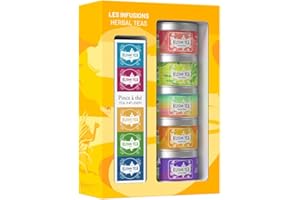 Kusmi Tea - Coffret "Les Infusions" + Pince à Thé - Assortiment de Thés Bio - Idée Cadeau Homme et Femme - Infusions, Tisanes Aromatisées - Notes de Fruits, d'Épices et de Gingembre - 5 Boîtes de 25g