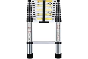 Nestling Escalera telescópica de 3,2 m, escalera doméstica multiusos de aluminio, ajustable en altura, carga máxima 150 kg, adecuada para reparaciones domésticas, almacenamiento en áticos,