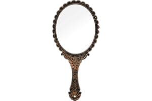 KASLAIDER Specchio a Mano Vintage Ovale Piccolo in Bronzo - Tascabile con Manico Retrò per il Trucco - Per Donne, Ragazze, Viaggi, Casa, Ufficio