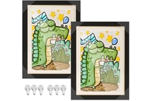 SHENGOU Marcos De Fotos Para Dibujos Infantiles,2 piezas Marco De Almacenamiento Para Niños,Marco Para Dibujos Niños Apertura Frontal,Marcos De Fotos De Arte Para Niños,Marco De Arte Infantil (Negro)