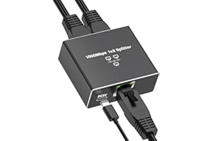 Olycism Ethernet Splitter 1 to 2 High Speed 1000Mbps RJ45 Internet Tap Adapter Gigabit Ethernet Tap- Network Tap with USB Power Cord, for Cat 5/5e/6/7/8 Cables [2 Devices Networked Simultaneously]