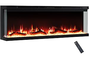 FlameKo Leura 127cm/50" 3 Sided view Electric Fireplace Wall Mounted or Recessed 9 Colour Flame Effect TV Compatiable Media Wall Fire Heater 900W/1800W, Remote Control