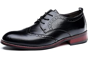 EDITCOZY Men's Leather Formal Shoes Business Oxford Derby Shoes Brogue Retro Dress Shoes for Men