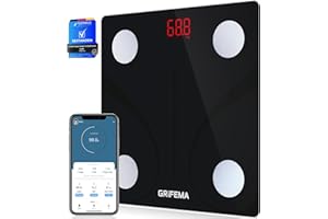 ‎GRIFEMA GRIFEMA Digitale Personenwaage, Waage mit Körperfett und Muskelmasse, Bluetooth Körperfettwaage mit App, für BMI, Protein, Schwarz [Exklusiv bei Amazon]