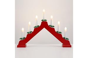 Lewondr Chandelier à 7 Lumières LED, Bougie LED Électrique sans Flamme, Bougeoir Chandelle Décoratif de Table à Piles pour Noël Mariage, Décoration Interieur pour Maison Salon Chambre Bureau - Rouge