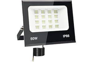 Tkdaksy Faro LED Esterno 50W, 2M Cavo Bianco Freddo 6500K, IP66 Impermeabile, 5000LM Faretti LED Esterno, per Giardini, Terrazze, Cortili, Balconi, Parchi, Garage, Fabbriche