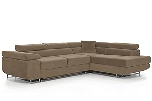 ‎COMFORTINO FURNITURE COMFORTINO FURNITURE Ecksofa mit Schlaffunktion PASTI L-Form, Sofa Couch mit Bettkasten, 3-Sitzer Eckcouch, Schlafsofa für Wohnzimmer, Big Sofa Couch mit Schlaffunktion (Hellbraun, Ottomane Rechts)