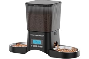 HoneyGuaridan Distributeur Croquettes Chat Automatique 2 Bols, 4 Pieds Antidérapants, Plus Stables, 3.5L Distributeur Croquettes Chats avec Minuterie Programmable, Scellé pour Garder la Fraîcheur