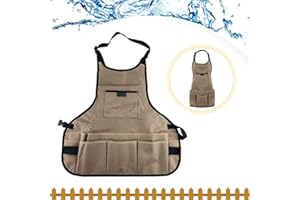 XCOZU Multifunktional Gartenschürze Khaki, Wasserdichte Werkzeugschürze mit Taschen, Verstellbarer Gürtel Verschleißfest Oxford-Stoff Gartenschürze mit Zubehör für Herren und Damen