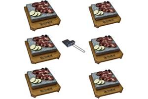Piedrasar Piedra Volcánica para Asar Carne a la Piedra Promo 6 sets completos personalizados PC con Piedra de 20x20 cm- Piedra Volcánica para Cocinar- Apta para Horno, Barbacoa, Fuego Directo.Vitro