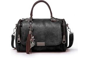 PORRASSO Retro Handbag Women Crossbody Bag Ladies Shoulder Bag Waterproof PU Leather Top-Handle Bag Work Travel Dating Boston Bag