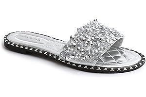 Fashion Thirsty Women's Ladies Diamante Sandals Glitter Sliders Mules Summer Sparkly Shoes Size 0.7 Inch Heel by Heelberry