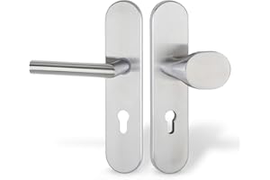 JUVA Wechselgarnitur Haustür-Beschlag Edelstahl Tür-Schutzbeschlag Wohnungstür - HE10001 | Knopf - Drücker | DIN 72 mm | Langschild mit Anbohrschutz | 1 Türgarnitur Set inkl. Befestigungsmaterial