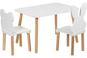 ‎PLAYPALS FURNITURE PlayPals Furniture kindertisch mit 2 stühlen 50 x 70 x 47 cm kinderzimmer möbel, Kinder Tisch Stuhl Set Holz, tafel Kinder- spieltisch Baby, kindertisch mit stühle weiß…