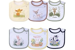 Maiwamita 6 Stück wasserdichte Baumwoll-Lätzchen mit Tier- und Blumendrucken, für Mädchen und Jungen, zum Sabbern, Essen, mit verstellbaren Knöpfen