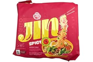Ottogi Jin Ramen Spicy - Pack de 5 fideos instantáneos picantes auténticos coreanos, 5 x 120 g, OG ASIA – 600 g