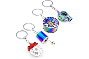 JZK 4x Metal auto parts models, car turbo turbocharger wheel hub gear shifter brake pad caliper keyring keychain key chain key ring, novelty gift present for man, car mechanic and enthusiast