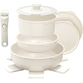 YASHE 9 Piece Pots and Pans Set, Non-Stick, Detachable Handle, Induction | Non-stick aluminum with removable handle; oven saf