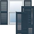Lifetime Vinyl LL1S14X04300CB Standard Cathedral Top Center Mullion, Open Louver Vinyl Shutters, w/Installation Shutter-Lok's & Matching Screws (Per Pair), 14 1/2"W x 43"H, Classic Blue