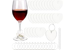 SUNNYCLUE 1Boîte 30 ensembles de Breloques pour Verre à Vin Arylic Drink Tags Drink Charms Bulk Marqueurs de Boisson en Forme de Coeur Étiquettes Transparentes pour Verre à Vin pour Fête de Noël Maria