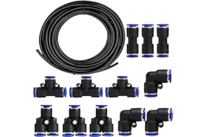 FANGKUN 12 pièces de 6 mm de pression rapide pour kit de raccordement, raccords rapides air-push (L+I+T+T+Y) + tuyau pneumatique en polyuréthane de 10 m, noir